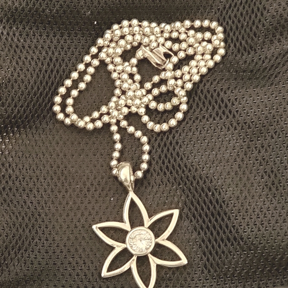 Silpada 925 Sterling Silver CZ Flower Pendant Ball Chain Necklace